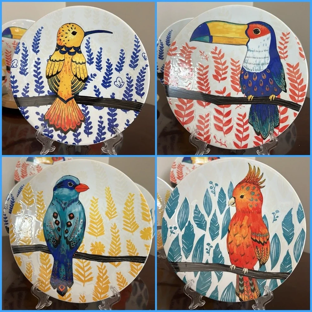 Pier 1 Imports 4 Stoneware 🦜Tropical Bird 🦜Salad/Dessert Plates